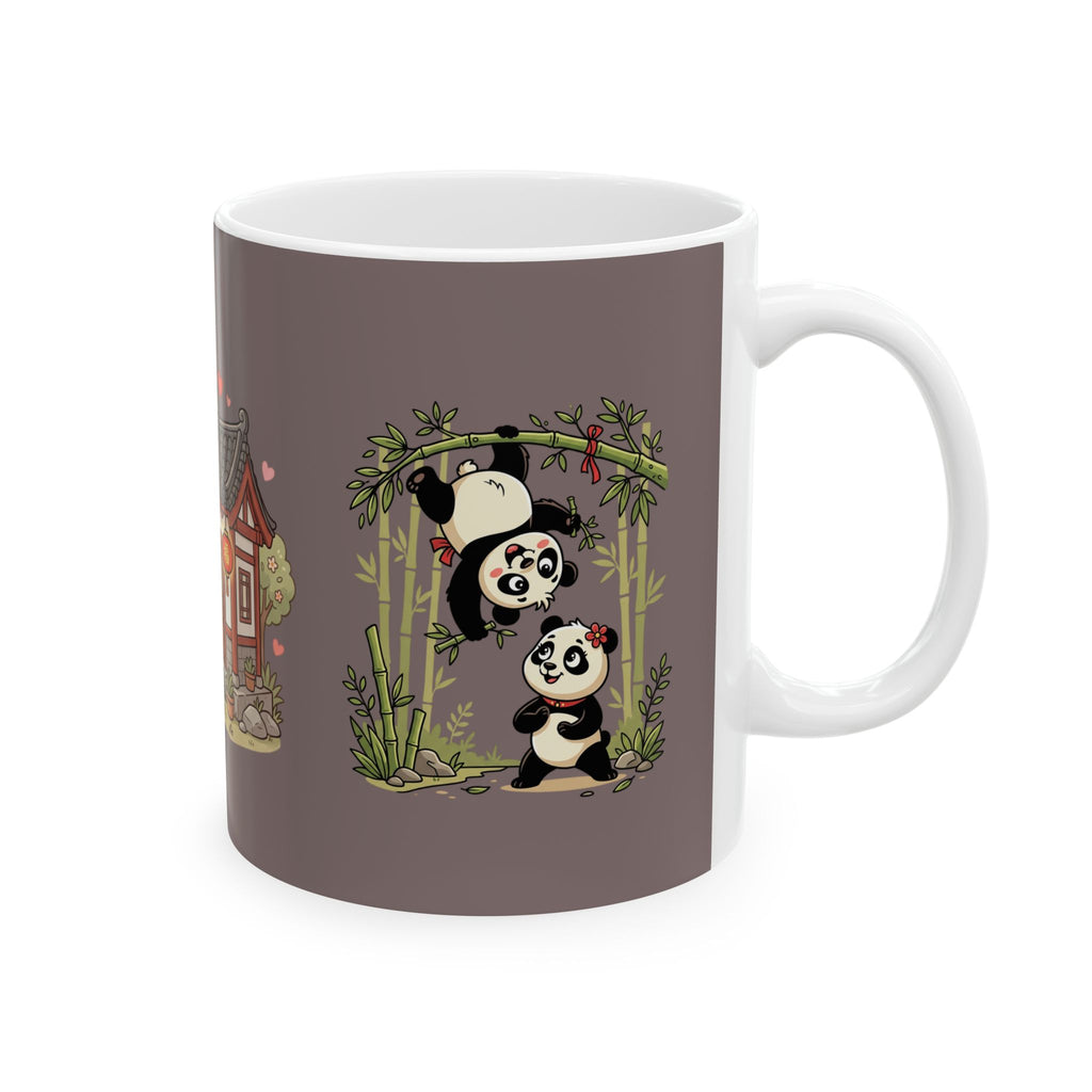 Cute Panda Cottage Ceramic Mug — Asian Lanterns & Bamboo Tea Cup (11oz/15oz)