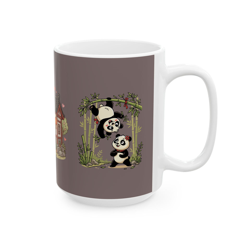 Cute Panda Cottage Ceramic Mug — Asian Lanterns & Bamboo Tea Cup (11oz/15oz)